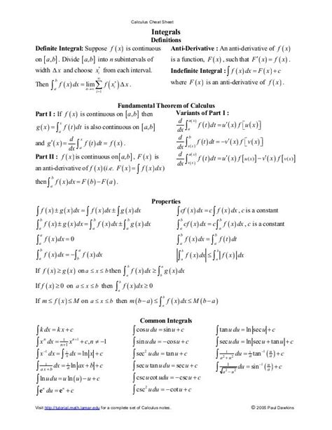Standard integration techniques note that at many schools all but the substitution rule tend to be taught in a calculus ii class. Calculus Cheat Sheet Integrals ... | Cheat sheets, Calculus