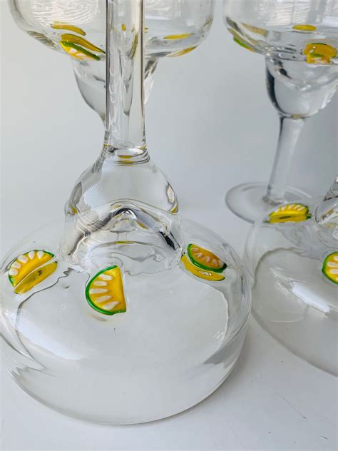 Vintage Hand Blown Margarita Glasses With Inlaid Glass Etsy