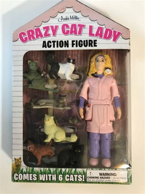 Hilarious Archie Mcphee Crazy Cat Lady Action Figure 6 Cats Collectible
