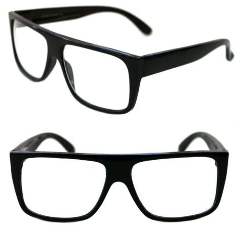 Mens Flat Top Clear Lens Eye Glasses Square Polished Black Frame Retro