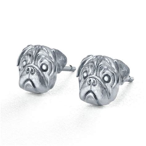 Handmade Pug Earring Studs In Oxidized Sterling Silver Etsy Pug