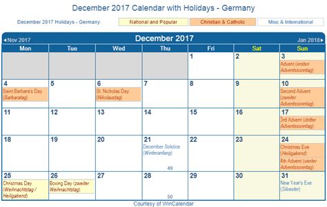 Print Friendly December 2017 Germany Calendar For Printing