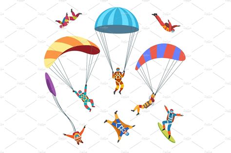 Skydivers Or Parachutists Vector Graphics Creative Market