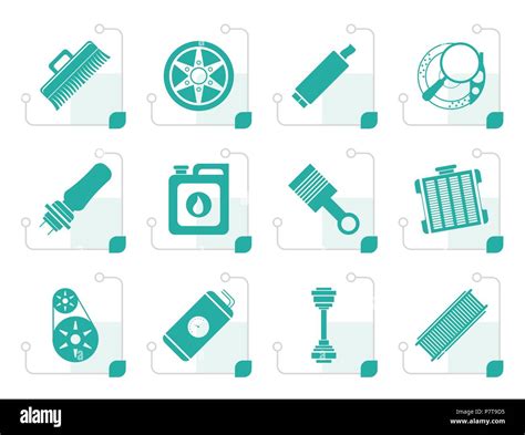 Stylized Realistic Car Parts And Services Icons Vector Icon Set 2