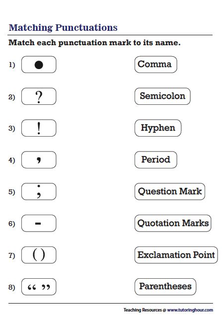 Matching Punctuation Symbols To Words Punctuation Marks Worksheets For