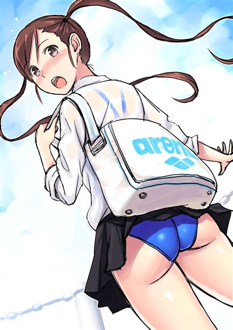 Kuri Kurigohan Arena Company Original Absurdres Highres 1girl Ass Bag Blue One Piece