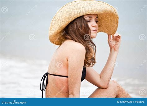 Portrait Of Woman Lying On Sand Beach Stock Photo Image Of Hippie