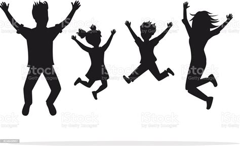 Ilustración De Familia Feliz Hombre Mujer Niño Niña Saltando Para