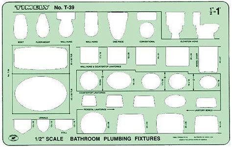 Printable furniture templates 1 4 inch scale free graph paper for. Timely T-39 Bathroom Plumbing Fixtures Drawing Template ...