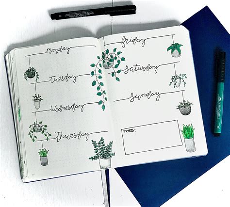 Plant Themed Bullet Journal Weekly Planner In Bullet Journal Hand Lettering Week Planner