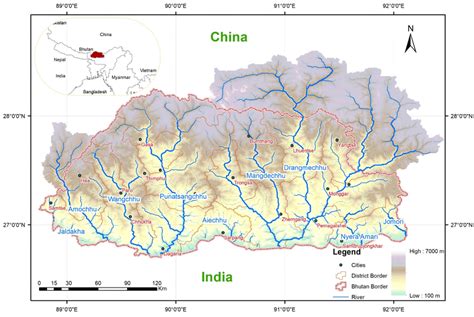 Map Of Bhutan Along With Its Geographical Location And Hydrological