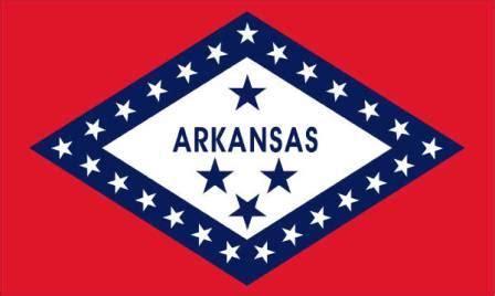 The arkansas flag has a red field with a white diamond on it, in which the name of the state and four blue stars are shown. P.E.