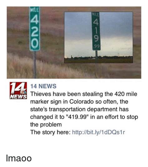 Mile 14 News Thieves Have Been Stealing The 420 Mile News Marker Sign