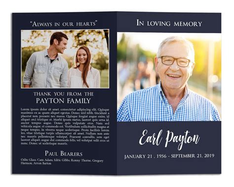 "This modern remembrance funeral program template features a large