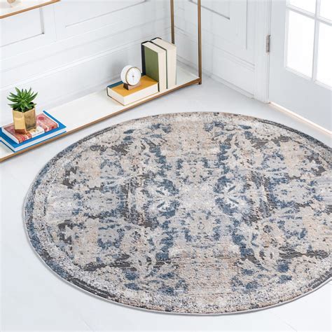 Oregon Collection Rug 7 Ft Round Navy Blue Low Pile Rug