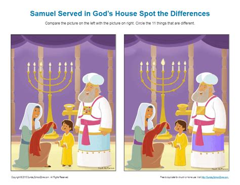 Samuel Served In Gods House Spot The Differences Childrens Bible