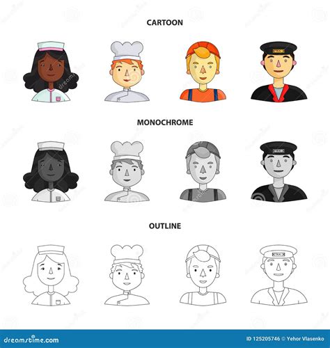 People Of Different Professions Set Collection Icons In Cartoonoutline