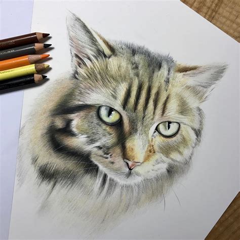 نقاشی گربه با مداد رنگی ️ تکست ناب