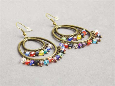 Rainbow Multicolored Chandelier Earrings Gypsy Dangle Earring Etsy