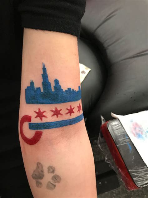 Chicago Flag Skyline With Chicago Cubs C Tattoo 3d Tattoos Sleeve