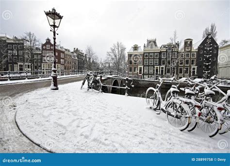 Snowy Amsterdam In The Netherlands Stock Photo Image Of Snowy