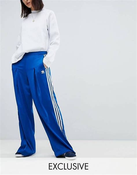 Adidas Originals Fashion League Wide Leg Track Pants In Bright Blue