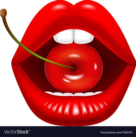 Cartoon Of Female Mouth With Red Cherries Vector Image
