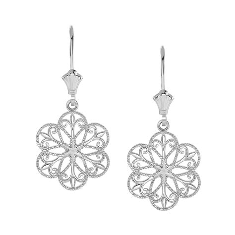 Milgrain Filigree Flower Leverback Earrings In Sterling Silver