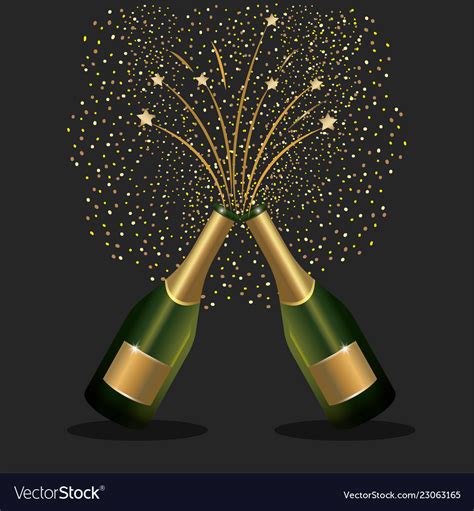 Champagne Bottles Splashing To Celebrate New Year Vector Image