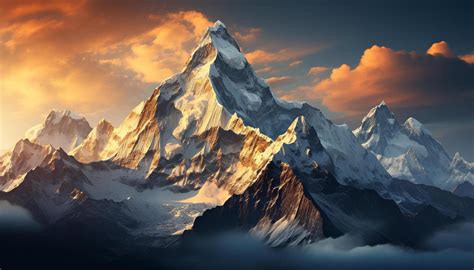 Ai Generated Majestic Mountain Range Snow Capped Peaks Tranquil