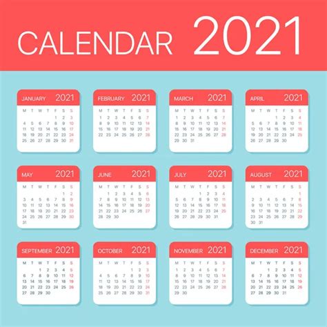 2021 Calendar Leaves Set Illustration Stock Vector Image By ©dikobrazik