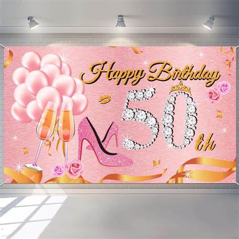 Rose Gold 50th Birthday Background Large Pink 50th Anniversary Banner
