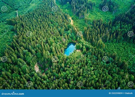Aerial View Of Blue Colored Forest Lake In Poland Stock Image Image