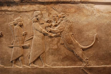 Assyrian Lion Hunt Relief Illustration World History Encyclopedia