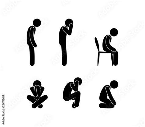 Sad People Stand And Sit Illustration Of Depression Stick Figure Man