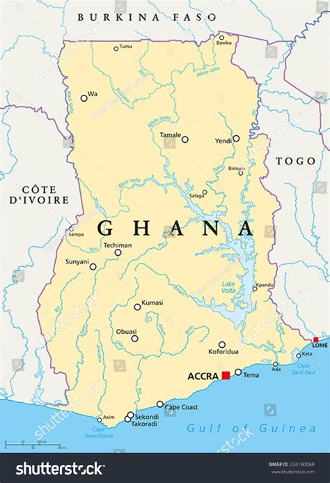 Ghana Political Map Capital Accra National เวกเตอร์สต็อก ปลอดค่า