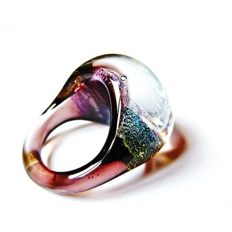 Domed Dichroic Glass Ring Gold