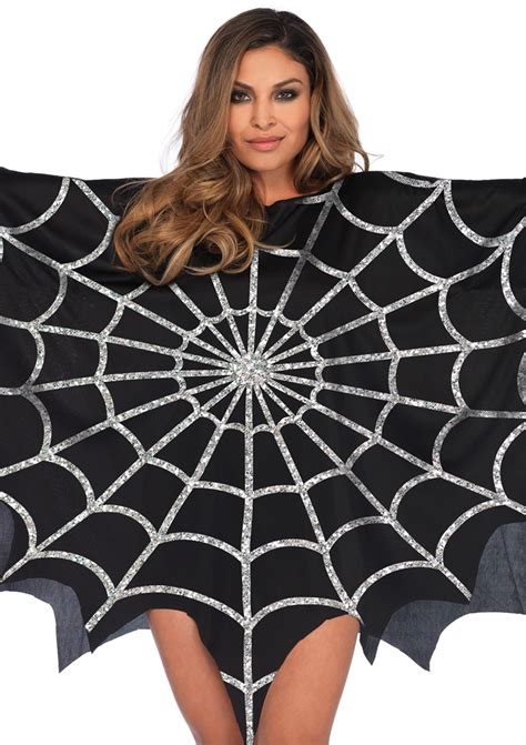 Halloweeen Club Costume Superstore Black Glitter Spiderweb Poncho