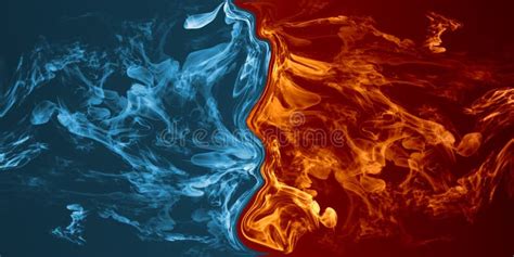 Abstract Fire And Ice Element Against Vs Each Other Background Stock