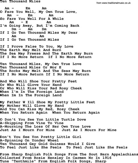 Joan Baez Song Ten Thousand Miles Lyrics And Chords