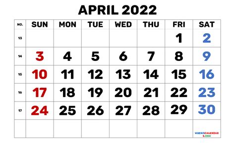 Free Printable Calendar April 2022 With Week Numbers