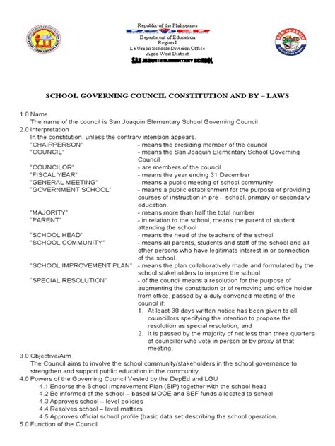 School Governing Council Constitution And By Laws Pdf Committee