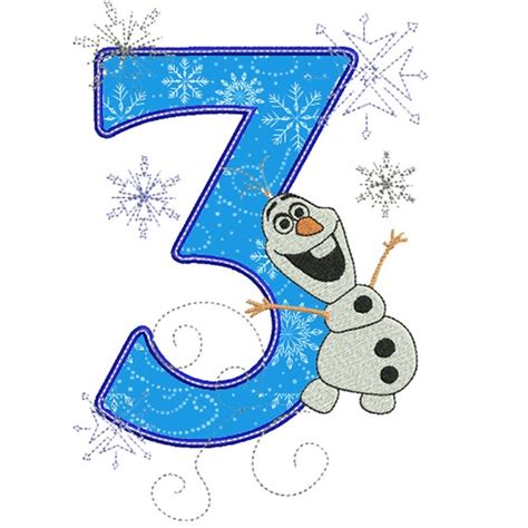 3 Number Frozen Olaf Applique Third Birthday By Theembroideryclub