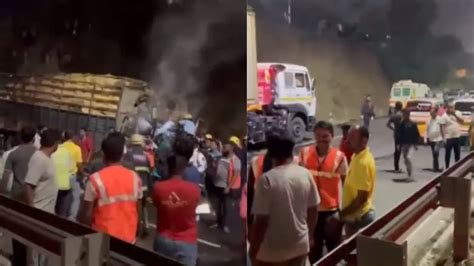Pune Accident पुणे बैंगलोर हाईवे पर भीषण हादसा ट्रक में लगी आग चार