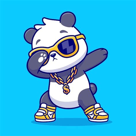 Cute Panda Dabbing Usando Collar De Cadena De Oro Y Gafas Cartoon