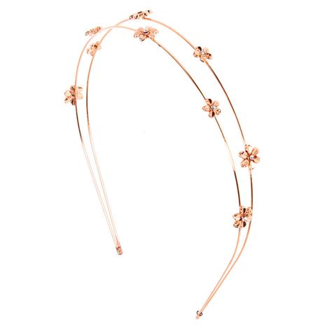 Rose Gold Two Row Flower Headband Claires
