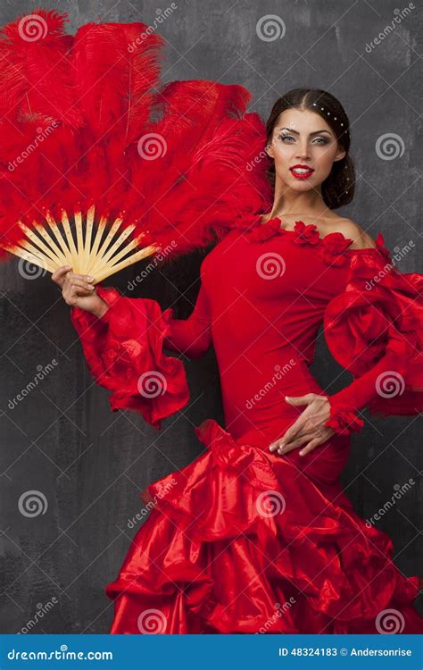 Woman Traditional Spanish Flamenco Dancer Dancing In A Red Dress Stock Image Image Of