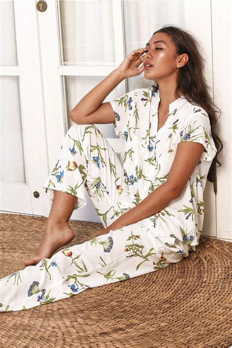 Maggie Pajama Set Long Pants Wild Flower Blue Code P043 Etsy