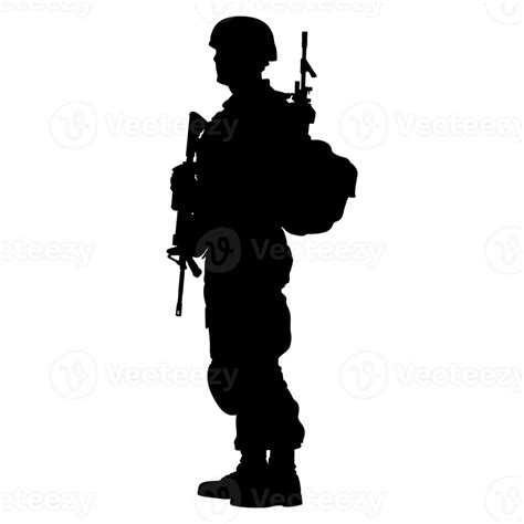 Ai Generated Silhouette Army Man Soldier Full Body Black Color 36464391 Png