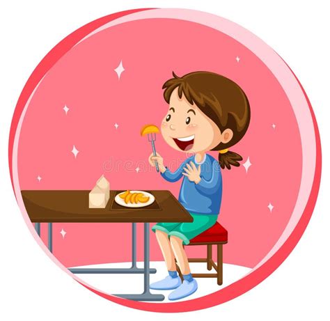 Little Girl Eating Fruit Eating On The Table Stock Vector